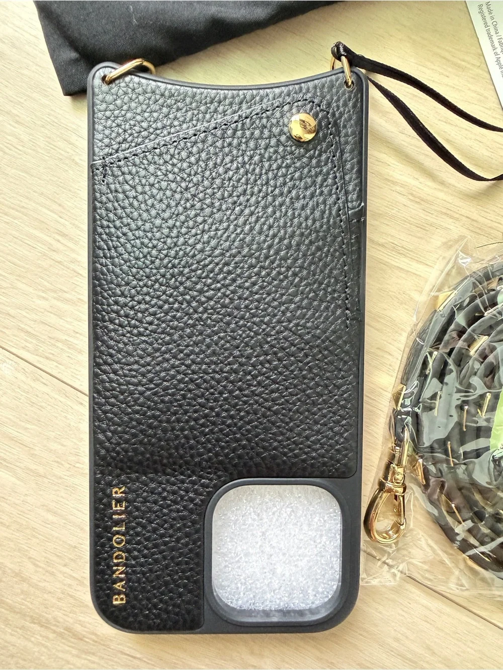 Brand New Bandolier Black Leather Phone Case with Strap. iPhone 14 Pro Max.